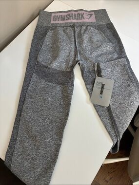 Gymshark Grey Leggings with Pink Logo Waistband